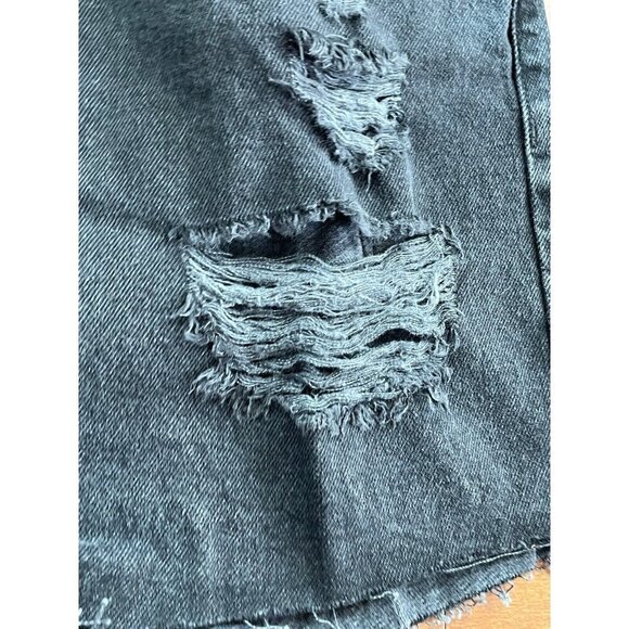 Asos Womens Denim Shorts Plus Size UK 22 High Rise Black Wash Jean Cut-Off NWT - Picture 2 of 8